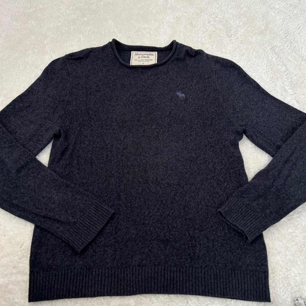 Abercrombie & Fitch Vintage Y2K Mens Blue Knit Crewneck Sweater Muscle Fit Large - Picture 2 of 7